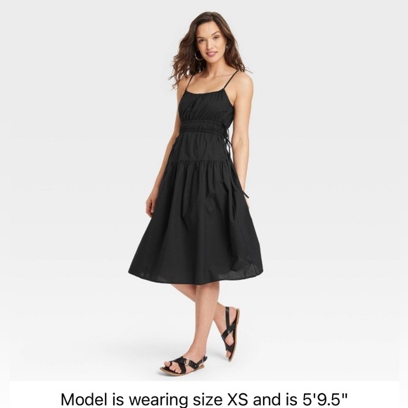 NWT Universal Thread Womens Black Cotton Cinched Waist Midi Sundress-Size Medium - Picture 1 of 8